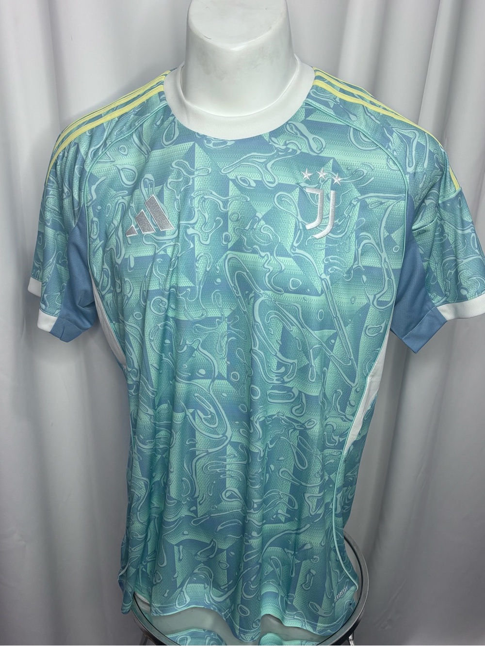 adidas Men’s Teal Patterned Training Jersey with Pale Yellow Stripes